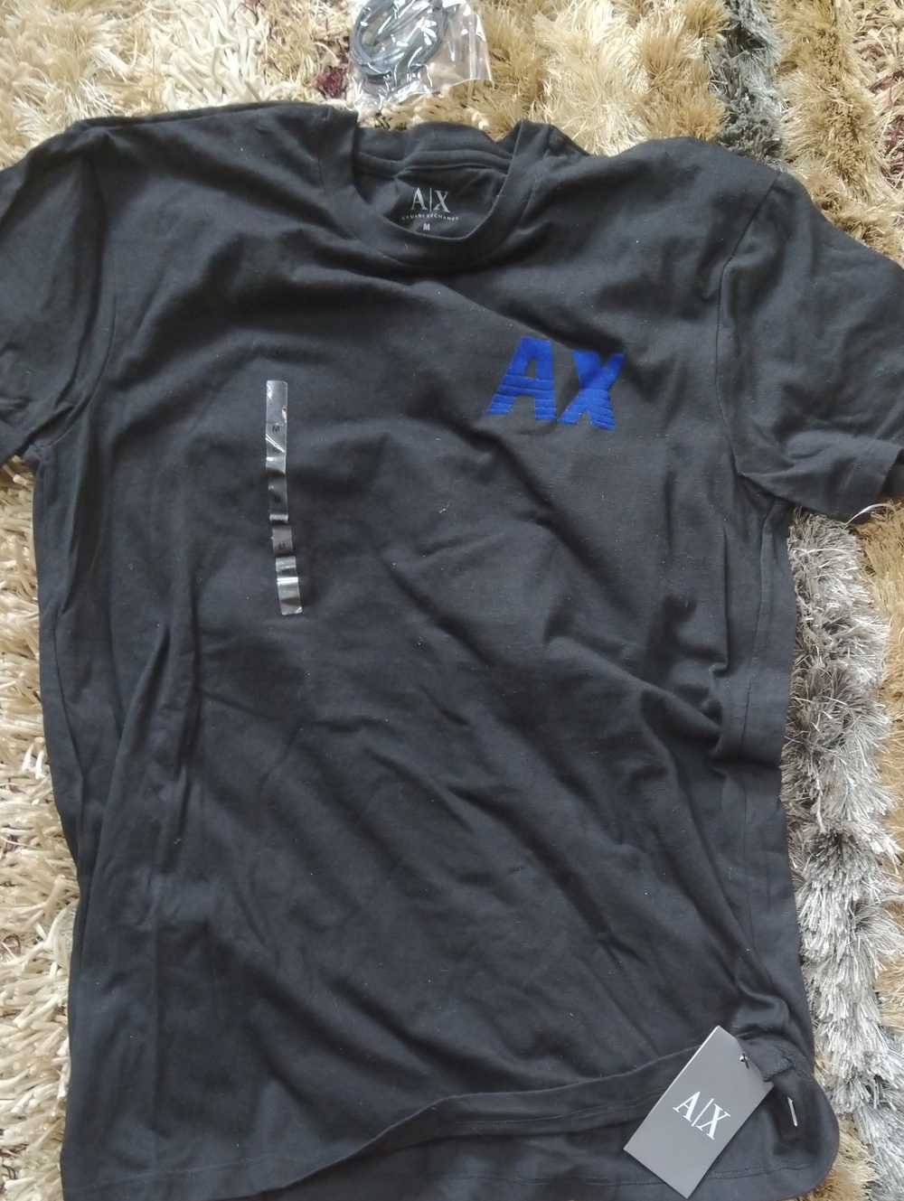 A/X Armani Exchange Black Short Sleeve T-Shirt W/ Blue A/X Logos Front And Back